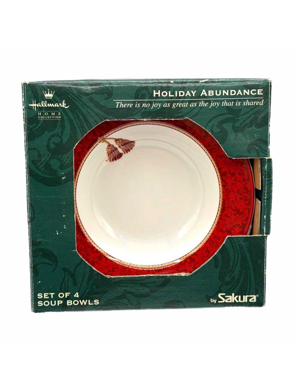 Set of 4 Hallmark Home Collection Sakura Holiday Abundance 8.5” Rim Soup Bowls